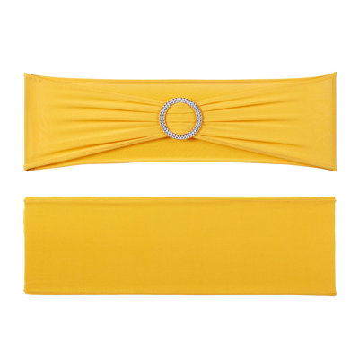 Ceintures de chaise en élasthanne extensible, housse de chaise et ceinture de chaise extensible avec boucle ronde, bandes élastiques pour chaise, mariage, fête, banquet, décoration de chaise de fête (100 pièces jaune doré)