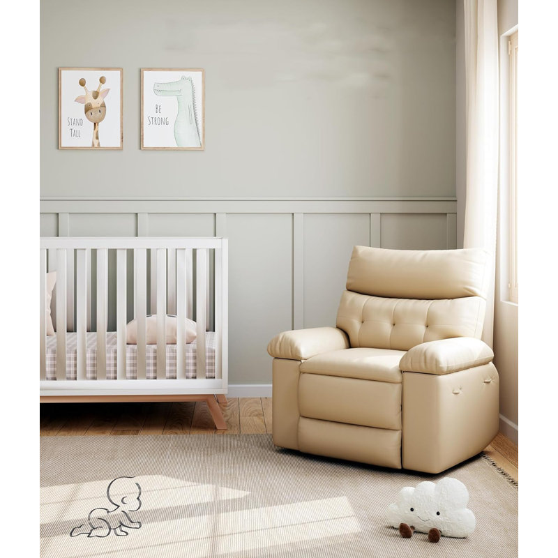 Oversized Recliner Chair, 360° Manual Rocker Swivel Recliner, Side Pockets And Cup Holders, Beige