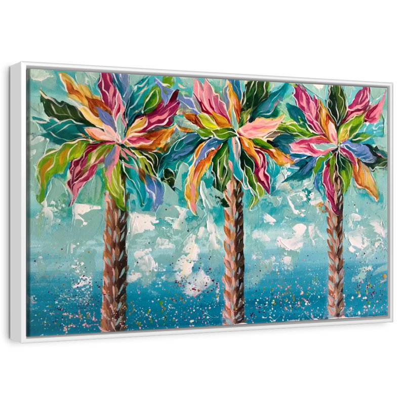 Palmiers colorés, Cadre flottant blanc, 19 po x 13 po