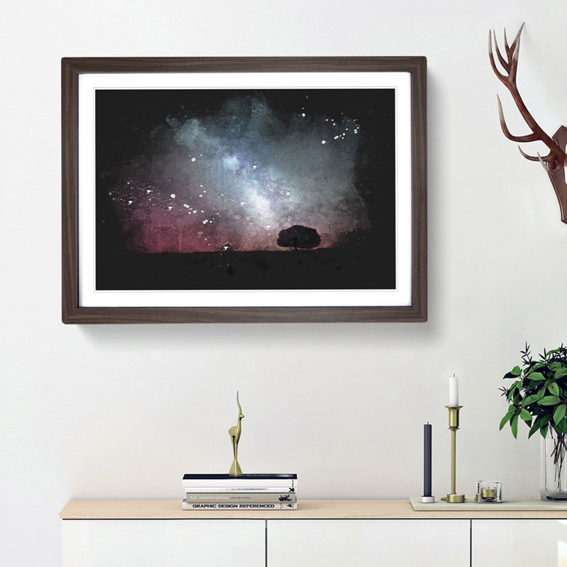 Stars Above A Lone Tree - Picture Frame Graphic Art, 62cm H x 87cm W x 2cm D, Walnut Framed
