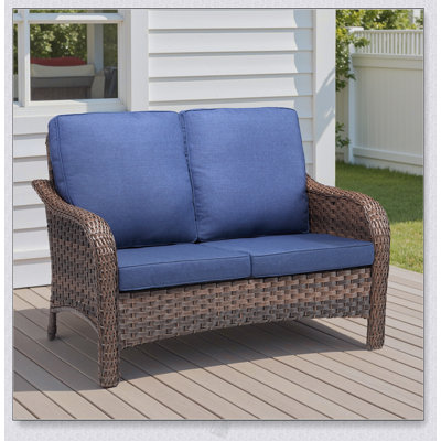Causeuse d'extérieur durable en osier de rotin PE de 49,6 pouces avec coussins de siège profonds beiges pour plus de confort et de style