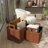 Brown Leather Handmade Storage Basket with Handles, Set of 2