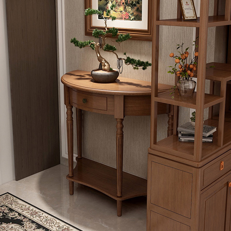 Console demi-cercle en bois massif brun, H 23,62 po x l 31,5 po x P 11,81 po