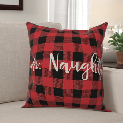  Mr. Naughty in Buffalo Check Plaid Throw Pillow