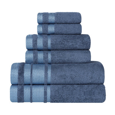 Halia Cotton Solid Dobby Border Plush Soft Absorbent 6 Piece Bathroom Towel Set
