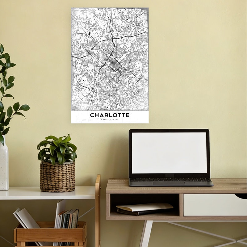 Charlotte City Map Retro Vintage Abstract City Wall Art Print 1 Piece Wrapped Canvas Wall Art, 45.72cm H x 30.48cm W