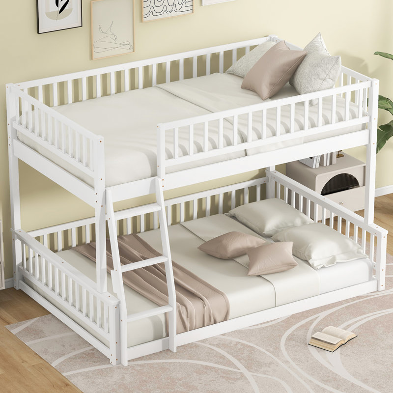 Jennifere Bunk Bed with Ladder and Guardrails, White, Full XL over Queen