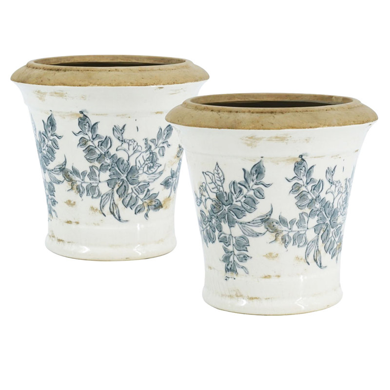 Ensemble de 2 pots à fleurs en céramique 7 pouces avec motif floral