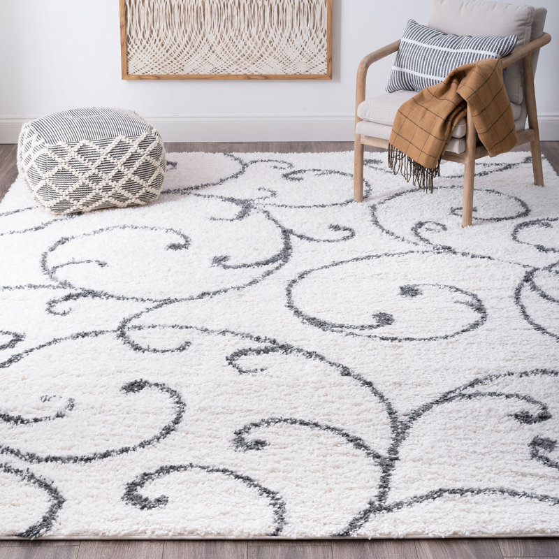 Tapis blanc à poils longs Charton, Rectangle 8 pi 9 po x 12 pi 2 po