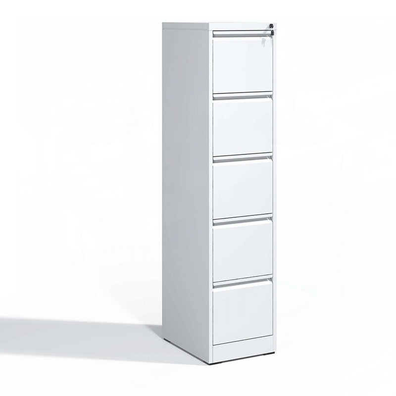 5 Drawer Metal Vertical File Cabinet with Lock for A4 Legal Letter Size, Durable and Secure Storage Solution, White