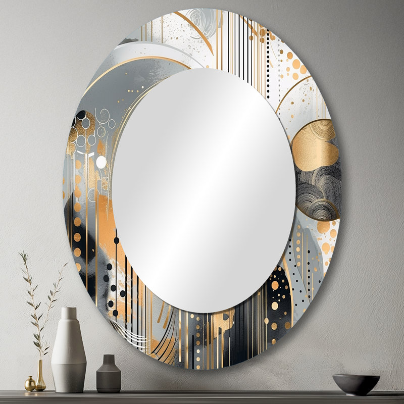 Shapes And Lines Abstract Marble I - Abstract Oval Decorative Mirror On Metal, 43" x 33"