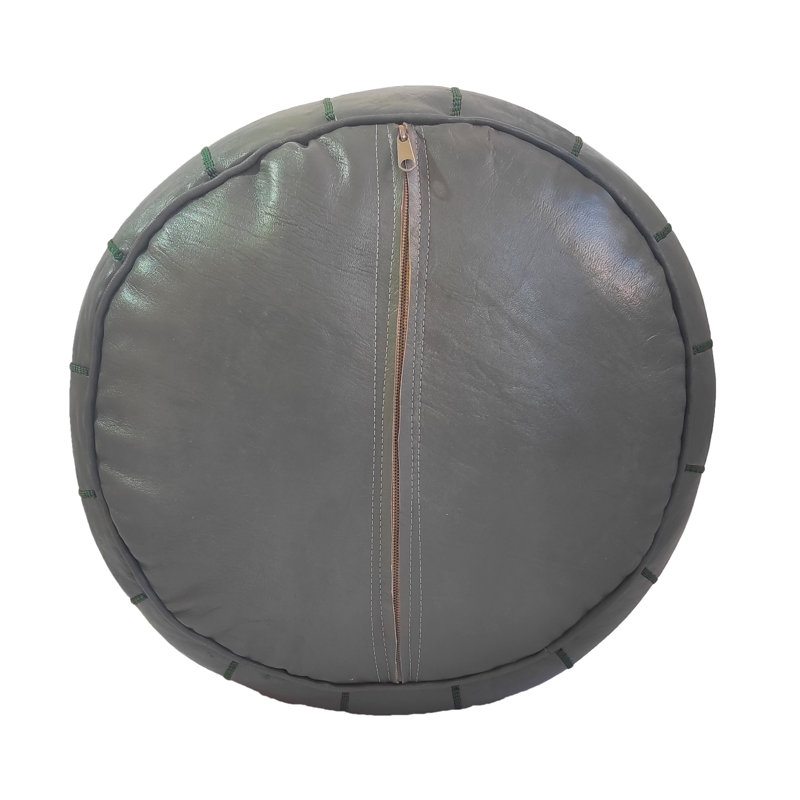Burmaster Upholstered Pouf, Gray Green Genuine Leather