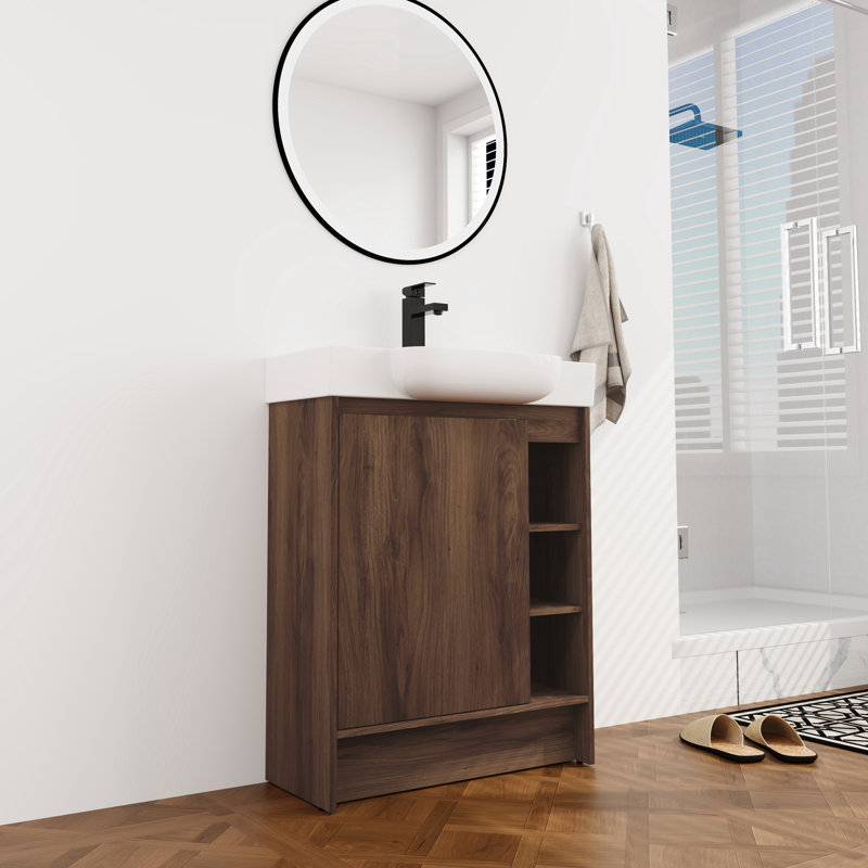 28'' Single Bathroom Vanity with Ceramic Top, Brown Ebony