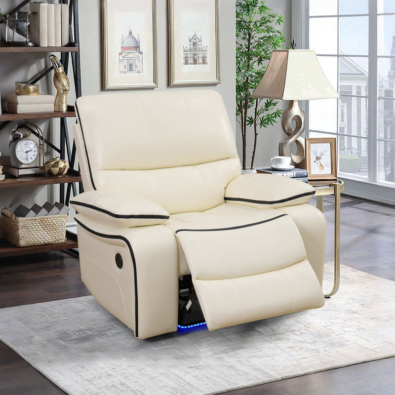 41" Modern Premium Faux Leather Power Recliner With LED Lighting