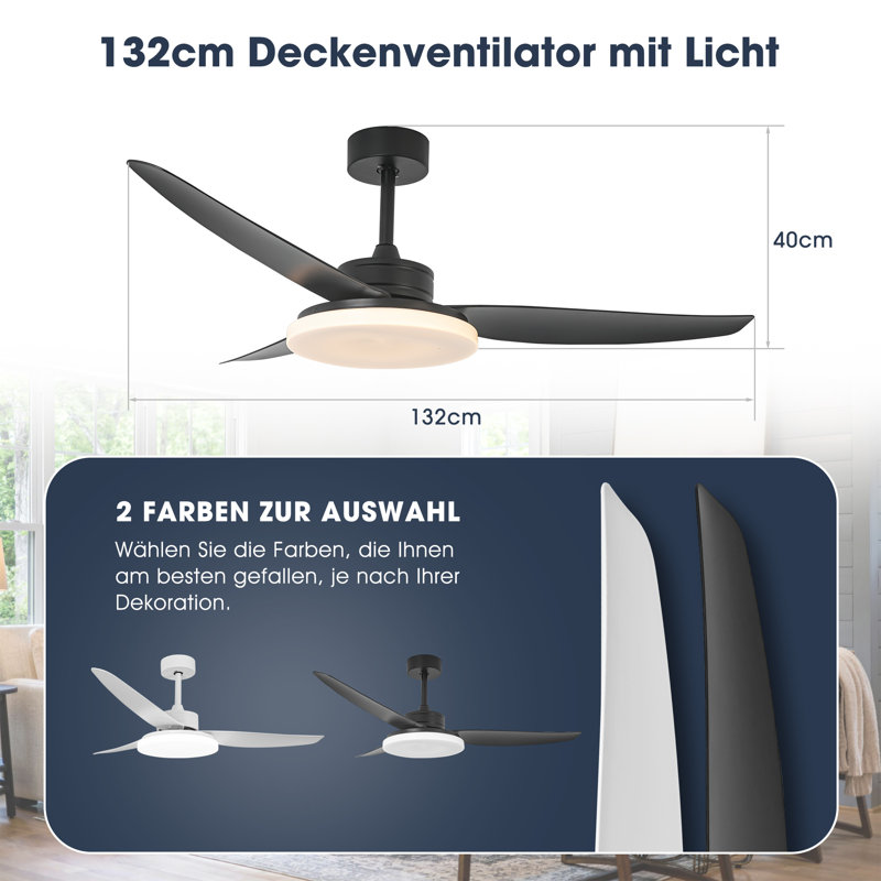 Cherrise 132cm Ceiling Fan with LED Lights, Black