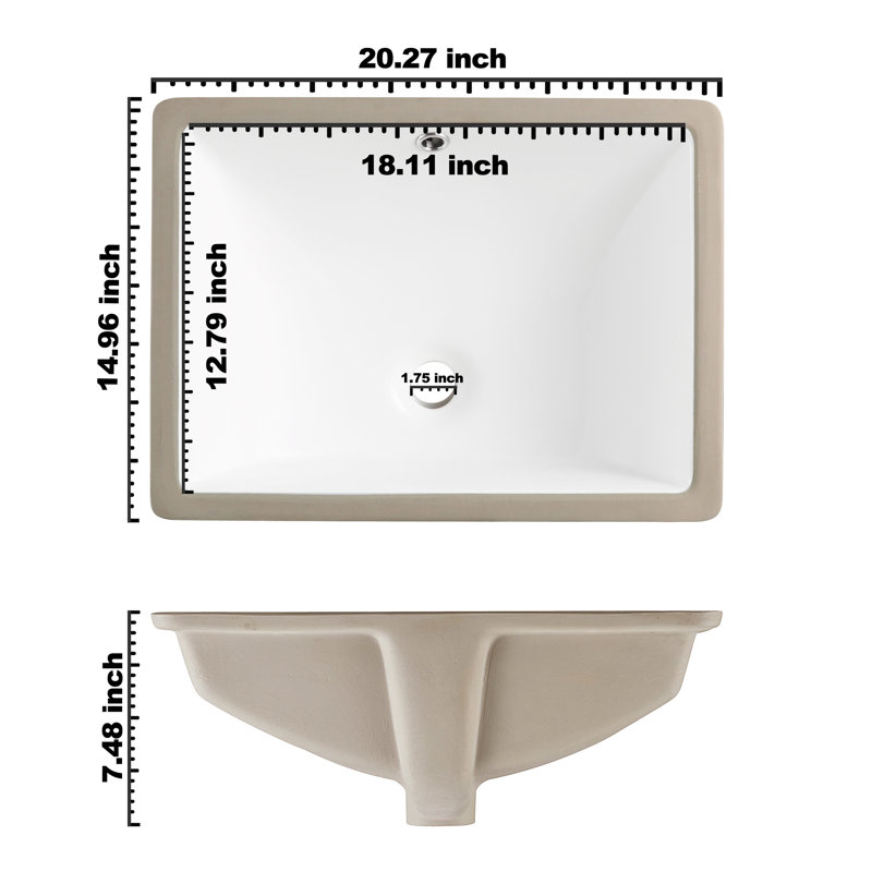 18 inch Under-mount Ceramic Rectangle Bathroom Vanity Sink, Under-mount Sink Rectangular with Concealed Overflow 18" x 13"