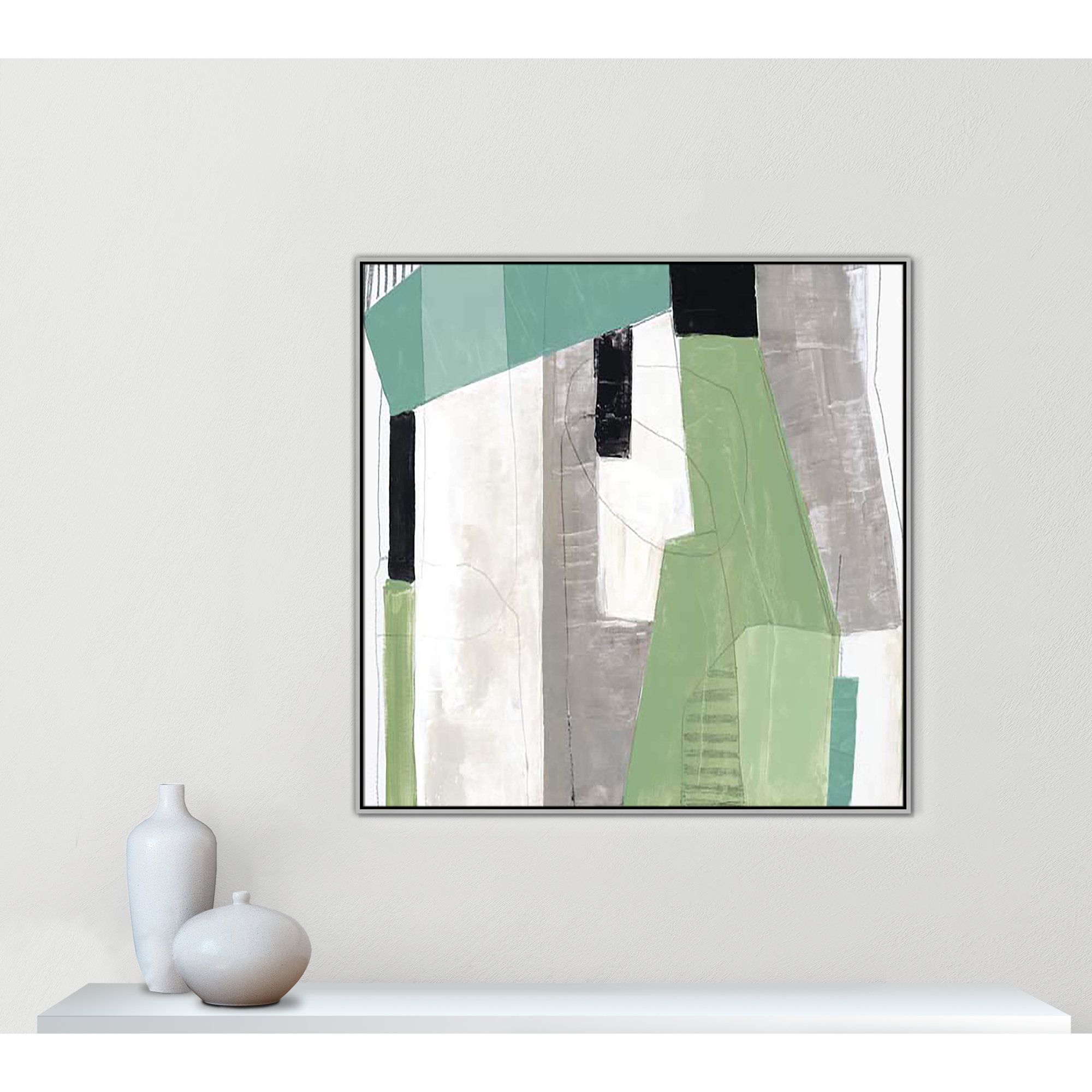 Evergreen Essence I by Tom Reeves, 46.5" H x 46.5" W x 2" D, Silver Floater Framed