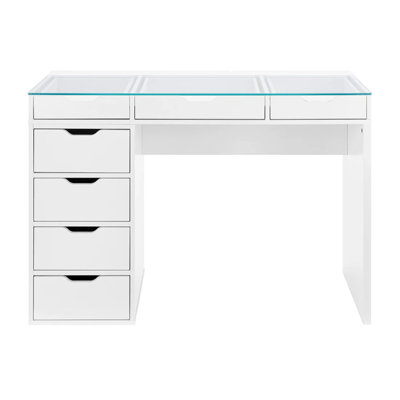 Coiffeuse Slay Station Kendall avec plateau en verre transparent et 7 tiroirs à fermeture en douceur 