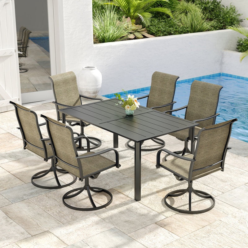 6 - Person Rectangular Steel Outdoor Dining Set, Brown