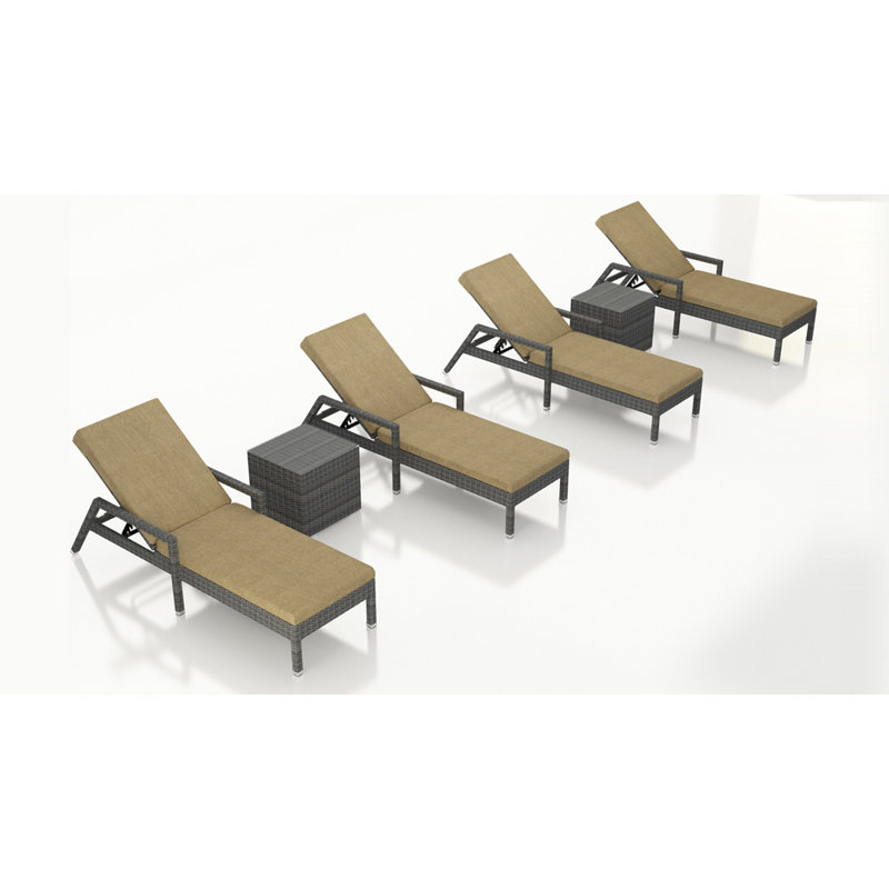 Ensemble de chaise longue inclinable avec coussin et table Ballu, Toile Sunbrella® beige chiné