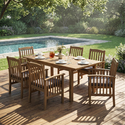 7 Pieces Acacia Wood Outdoor Dining Sets, Modern 6 Chairs 1 Large Table,Dining Furniture Set For Lawn, Backyard, Garden Deck,Poolside