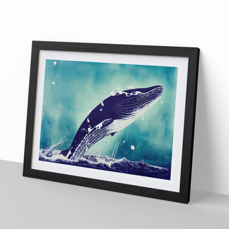 XH1022-10129X Whale Paint Splatter - Single Picture Frame Print, Black Framed, 34cm H x 46cm W x 2cm D
