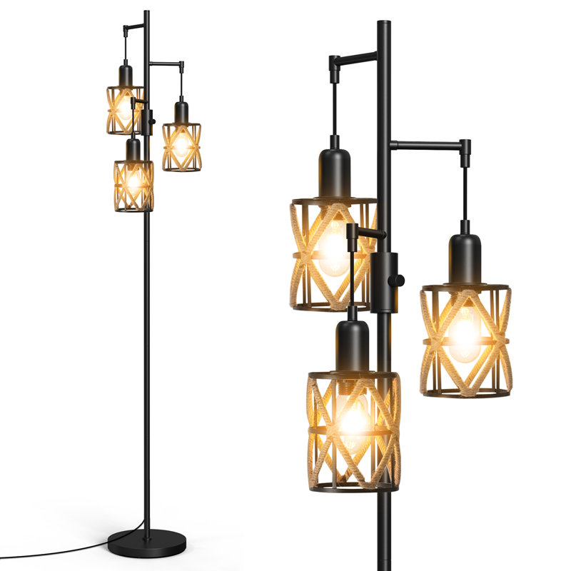 Industrial Floor Lamp 3 Dimmable Lights, 170CM Standing Reading Light Lamp For Bedroom, Living Room