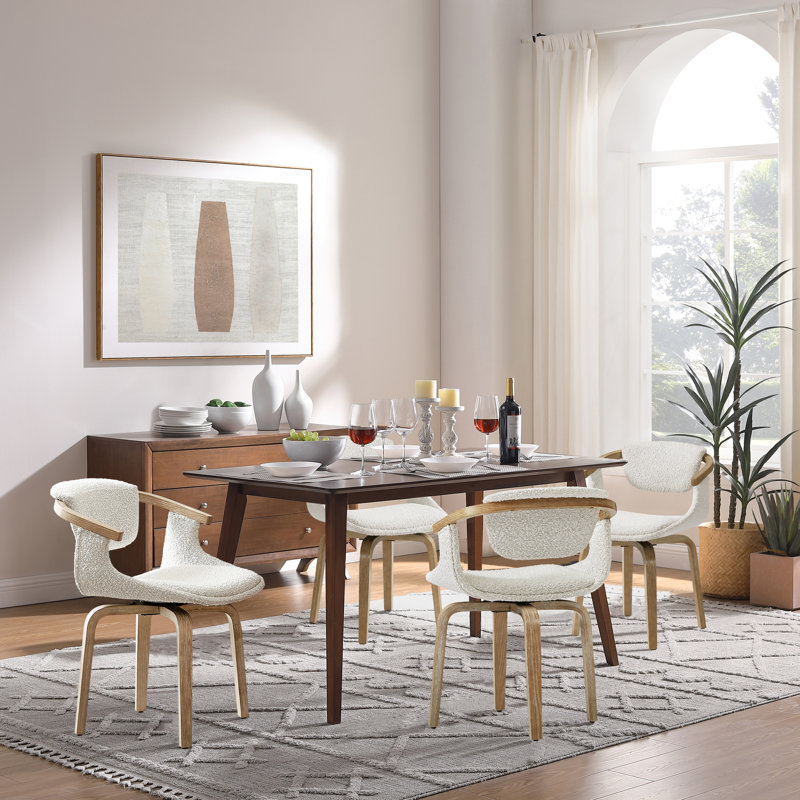 Wathen Fabric Upholstered Swivel Dining Arm Chair, White Boucle