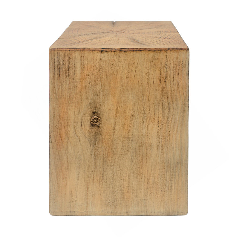 Wood-Look Square-Column MGO End Table, H18",Wood-Like Distressed Finish, Mix With Different Heights, Indoor Outdoor Use,Natural Color