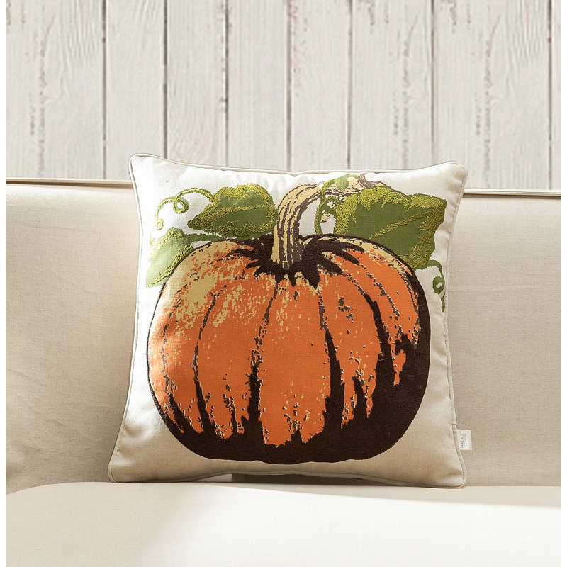 Autumn Harvest Embroidered Pumpkin Throw Pillow