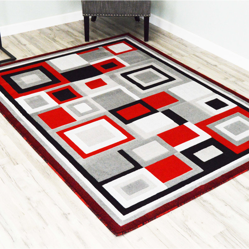 Tapis rouge / gris Ajmer, Rectangle 5 pi x 7 pi