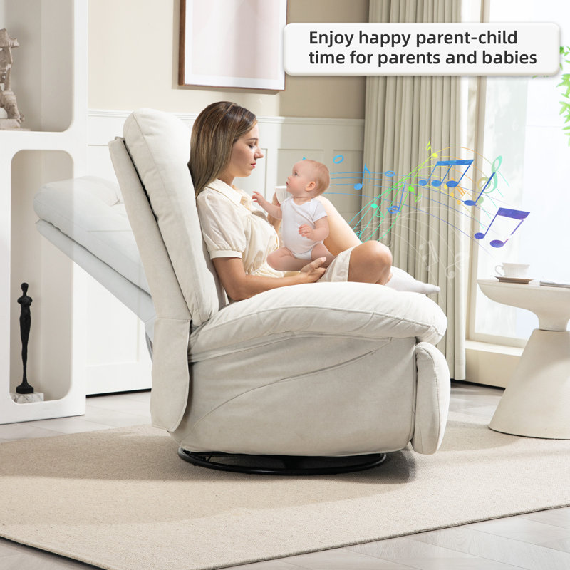 300lbs Electric Massage Swivel Recliner With Heat & Voice Control - Wide Seat Oversized Padded Power Recliner With Lumbar Pillow, Fabric Massaging Chair For Adults