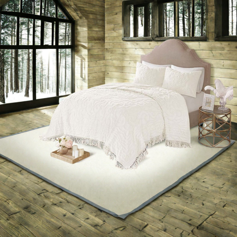 Ensembles de literie à franges en chenille de coton séduisants, blanc cassé, style Shabby Chic