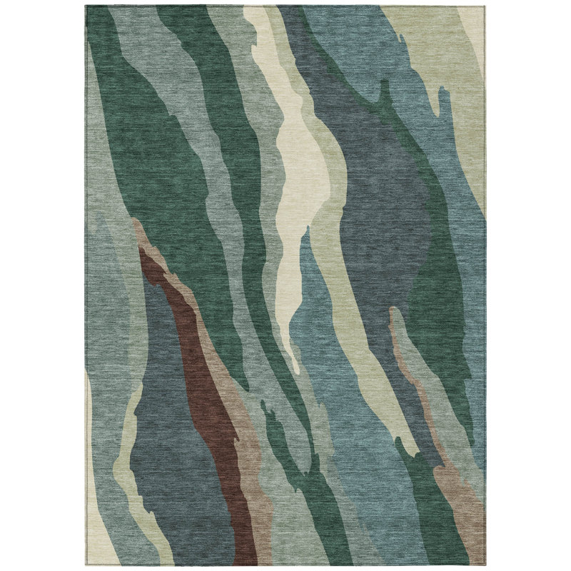 Sage Green 3' x 5' Machine Washable Synthetic Indoor/Outdoor Rug