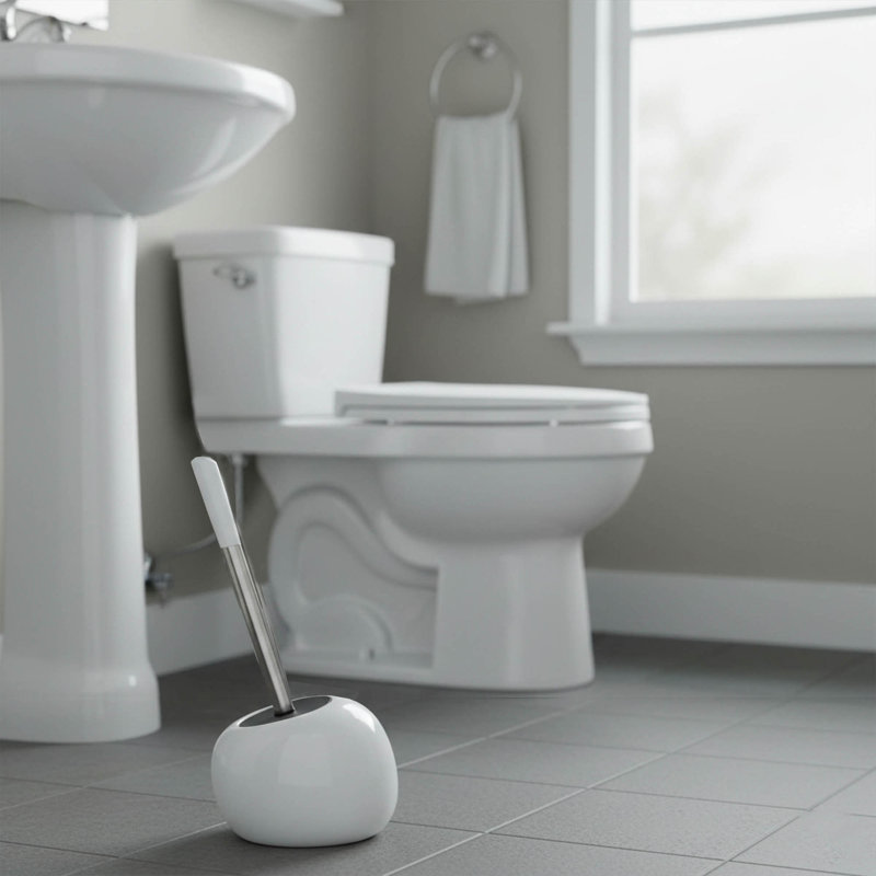 Ensemble de brosse de toilette et support autoportant PISE Dolise et acier inoxydable, Blanc