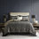 Couvre-lit 5 pièces pour grand lit - noir avec détails de broderie et coquille à motif cachemire inversé taupe