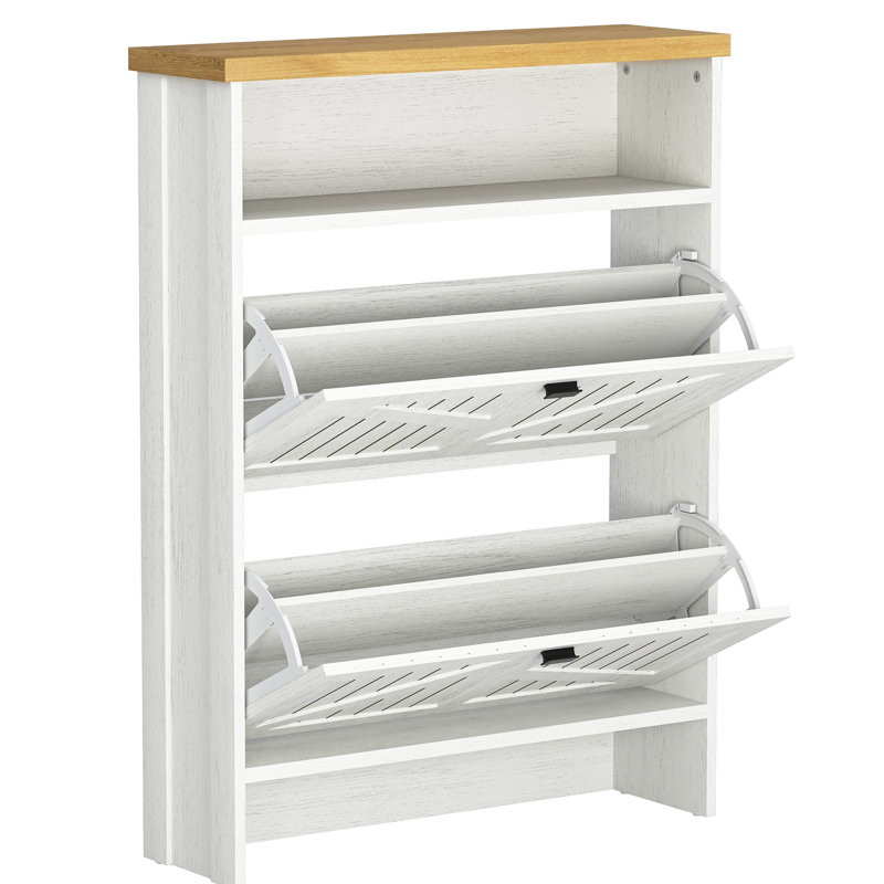 Cabinet Armoire à chaussures blanche minimaliste à quatre couches, 31,5 x 9,5 x 42,3 pouces, première couche multi-usage, assemblage rapide