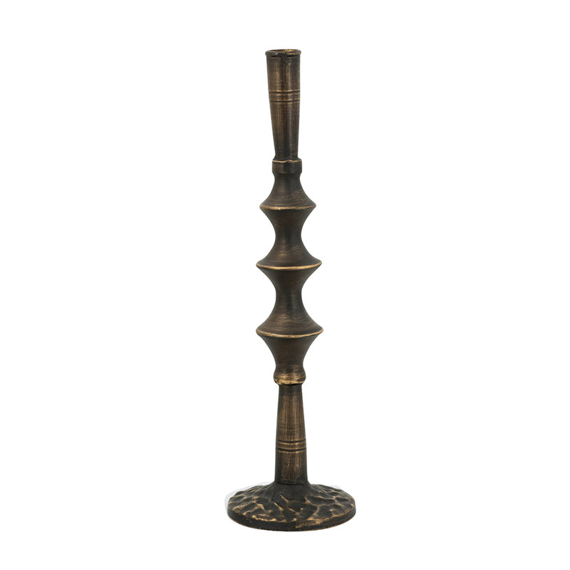 4x4x14" Sculptural Black Iron Candle Holder, 13.8" H x 3.9" W x 3.9" D