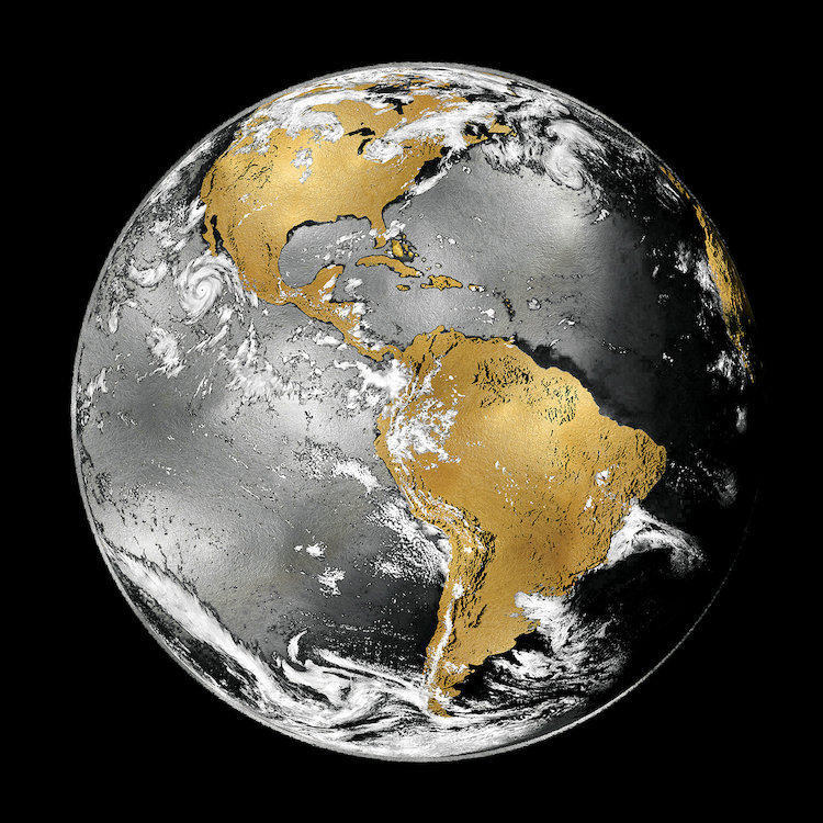 « world turn iii », reproduction d’impression sur toile, H 18 po x l 18 po x P 1,5 po, Toile avec cadre noir, Pas de tapis