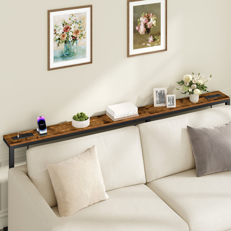 Console étroite avec hauteur réglable (24,3 po à 32,7 po) et 2 prises de courant Table de couloir en L derrière le canapé
