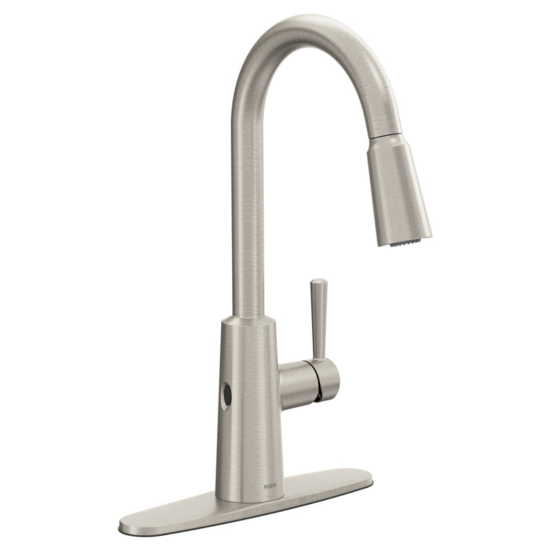 Robinet de cuisine à poignée simple Moen Riley MotionSense Wave avec technologie Power Clean, Beige
