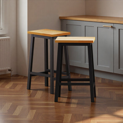 Solid Wood Bar Stools (Not Cheap Iron), 25.6" Tall Set Of 2 Bar Chairs, Kitchen Counter Stools With Footrests, Farmhouse Stools For Dining Room, Kitchen