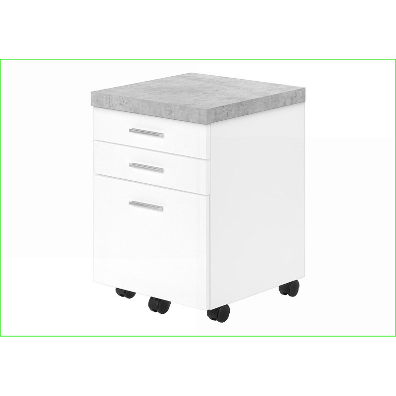 File Cabinets, Rolling Mobile 3-Drawer, Printer Stand Storage, Contemporary Modern, Snow White Slate Gray Cement Laminate | White | Particle Board