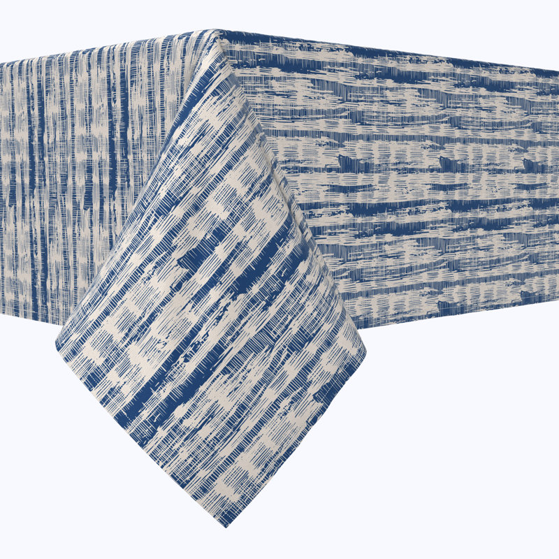 Rectangular Tablecloth, 100% Cotton, 52X104", Blue Batik Stripe, 104" x 60"