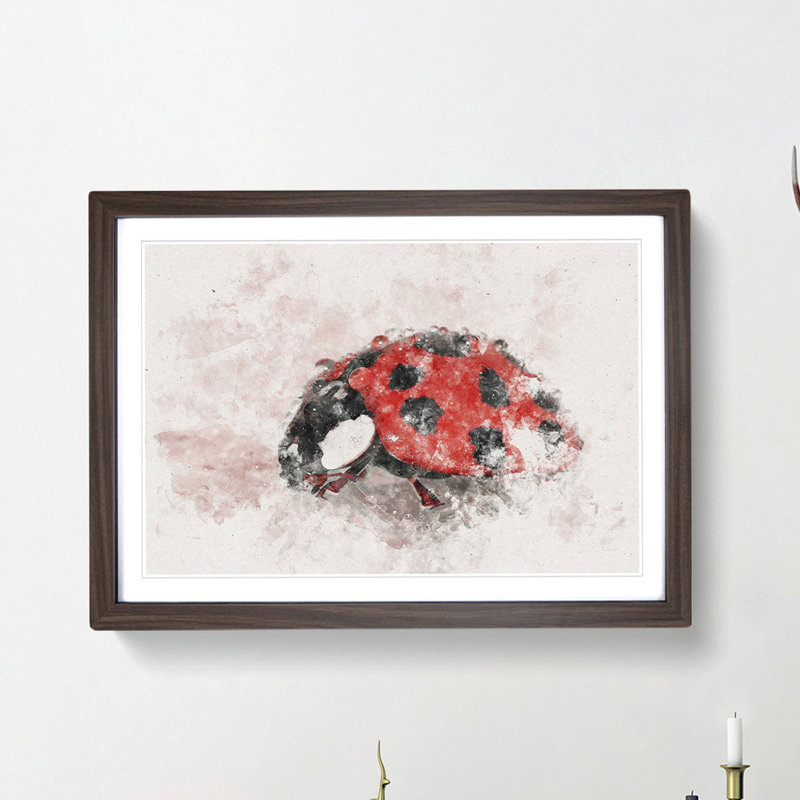 Red Ladybird Insect on a Pink Petal - Picture Frame Painting Print, Walnut Framed, 33cm H x 45cm W x 2cm D