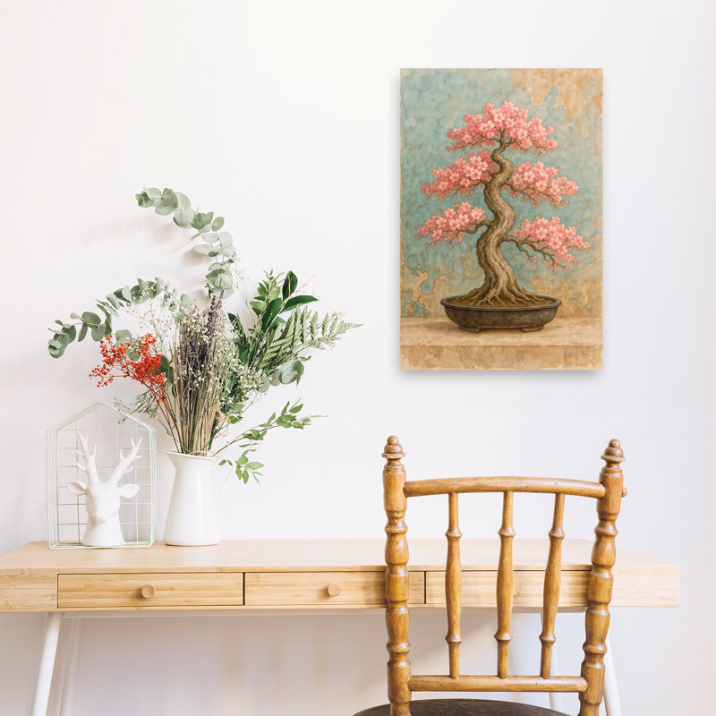 Fleur de cerisier Bonsai Peaceful rustique serein Bonsai Cherry Flower Nature Art mural, H 24 po x l 16 po