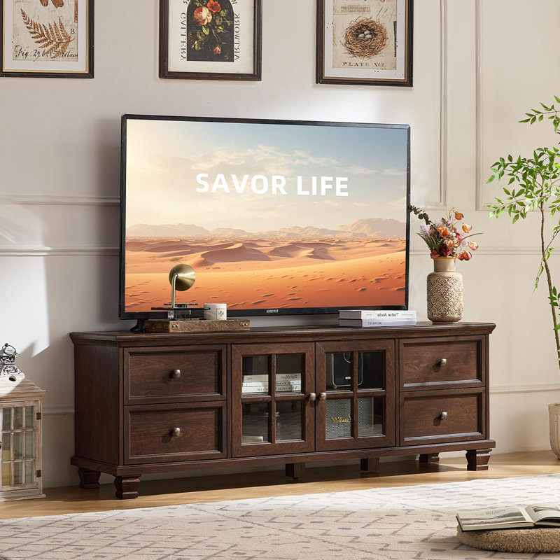 Farmhouse TV Stand for Living Room, Rustic Brown Entertainment Center with Storage Cabinet,Wood TV Console with 4 Drawers,Modern TV Stands for Bedroom