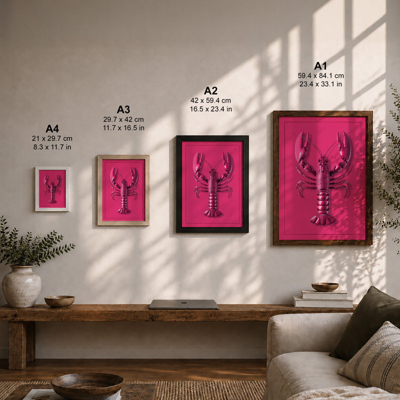 Magenta Lobster Modern - Print, A2 - 59.4 x 42.0 cm, Oak