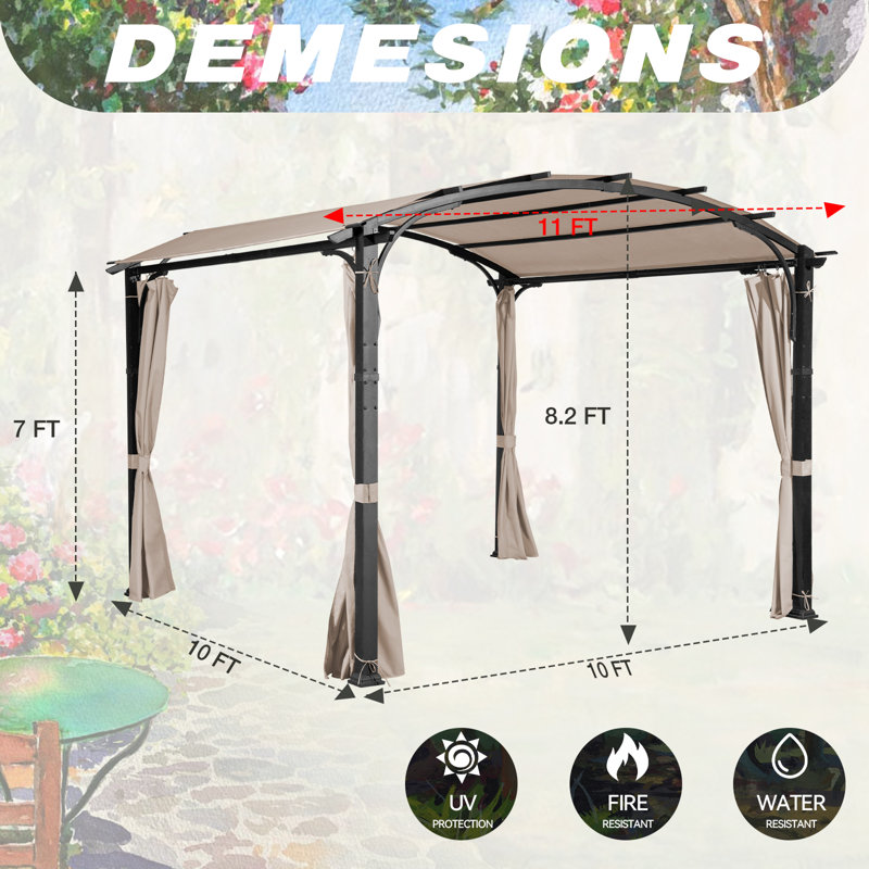 Beige Steel 11 Ft. x 11 Ft. Pergola with Canopy