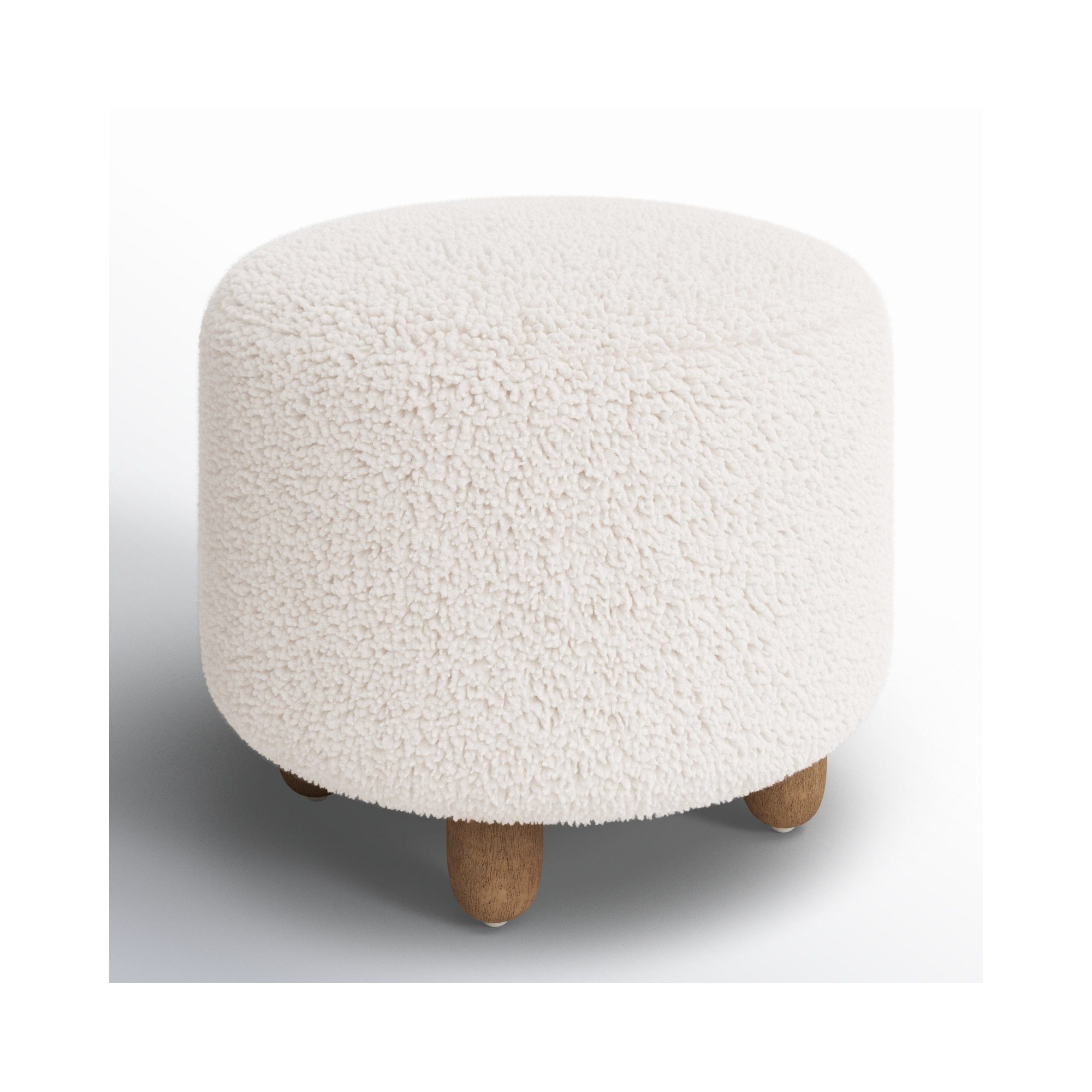 Risco 22.5" Wide Round Footstool Ottoman, Espresso Oak, Ivory Sherpa